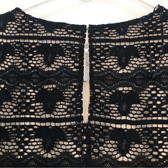 Sangria Black Lace Overlay Beaded Short Sleeve Sheath Dress - Picture 11 of 16